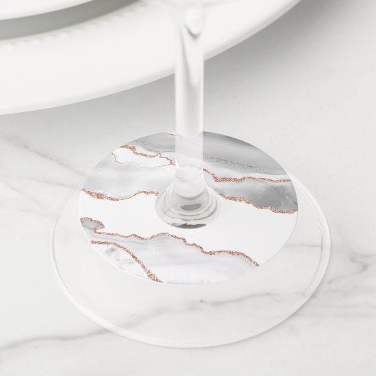 White en Roos Gold Agate Wijnglaslabel (Dichtbij)