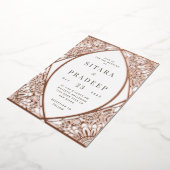 White en Roos Gold Arabesque Folie Invitation Folie Uitnodiging (Gedraaid)