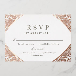 White en Roos Gold Arabesque Folie Invitation Folie Uitnodiging