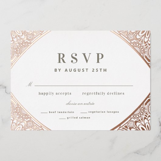 White en Roos Gold Arabesque Folie Invitation Folie Uitnodiging (Voorkant)