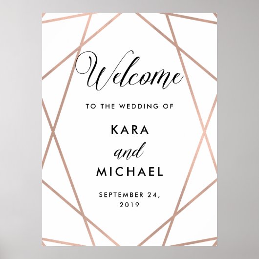 White en Roos Gold Diamond Weddenschap Welkom Poster (Voorkant)