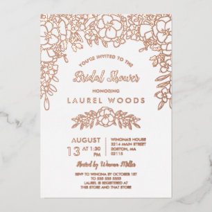 White en Roos Gold Floral Line Art Vrijgezellenfee Folie Uitnodiging