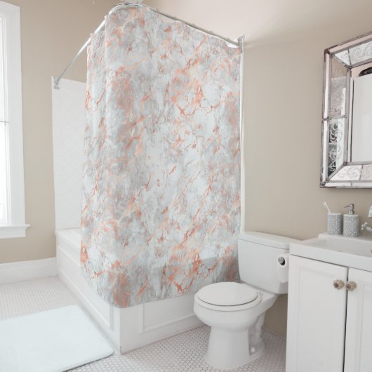White en Roos Gold Marble 4 Douchegordijn (In situ)