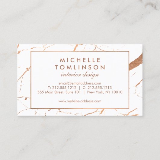 White en Roos Gold Marble Designer Visitekaartje (Achterkant)