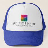 White en Royal Blue Upload Business Company Logo Trucker Pet (Voorkant)