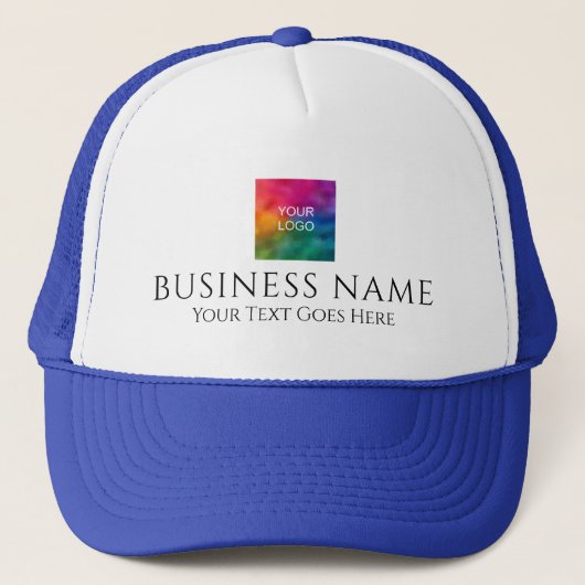 White en Royal Blue Upload Business Company Logo Trucker Pet (Voorkant)