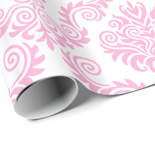 White en Roze Damask | Papier voor onmiddellijke v (Rol Hoek)