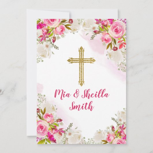 White en roze Girl Twin Presentacion De 3 Años Kaart (Achterkant)