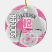 White en roze personaliseren Voetbal ⚽ Keramisch Ornament (Voorkant)