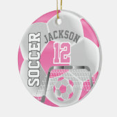 White en roze personaliseren Voetbal ⚽ Keramisch Ornament (Links)