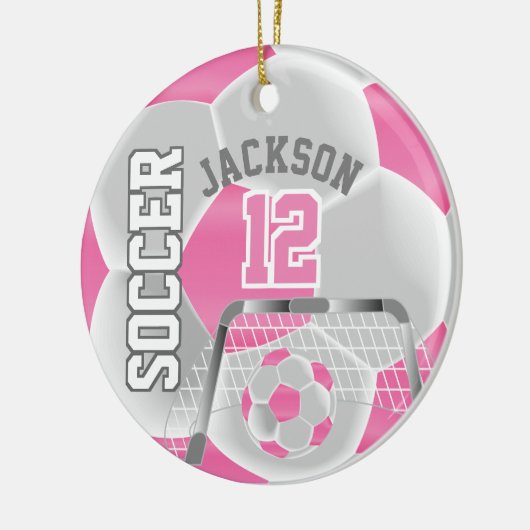 White en roze personaliseren Voetbal ⚽ Keramisch Ornament (Links)