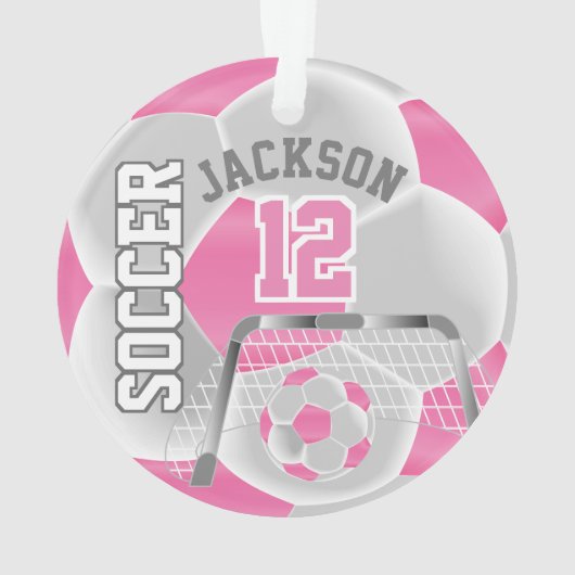White en roze personaliseren Voetbal ⚽ Ornament (achterkant)