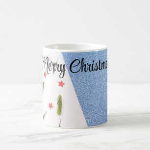White en Shine Blue met pine Tree, Star and Flake Koffiemok