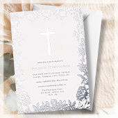 White en Silver Cross Baptism Folie Invitation Folie Uitnodiging