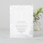 White en Silver Cross Baptism Folie Invitation Folie Uitnodiging (Staand Voorkant)