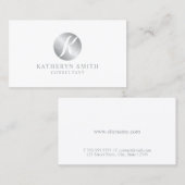 White en Silver Elegant Monogram Visitekaartje (Voorkant / Achterkant)