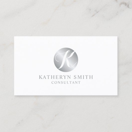 White en Silver Elegant Monogram Visitekaartje (Voorkant)