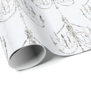 White en Silver Foil Damask Cadeaupapier