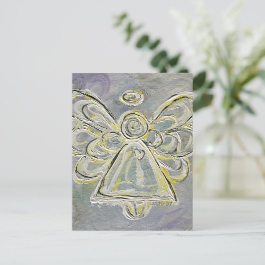 White en Silver Guardian Light Angel Briefkaart (Staand voorkant)