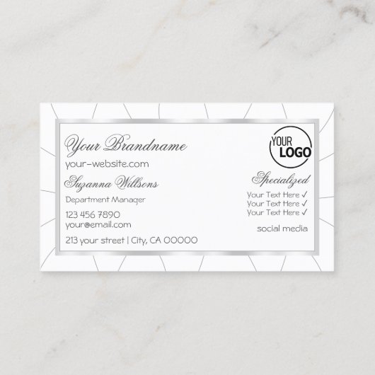 White en Silver Lijst Modern met diamanten en Logo Visitekaartje (Achterkant)