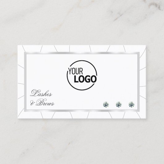 White en Silver Lijst Modern met diamanten en Logo Visitekaartje (Voorkant)