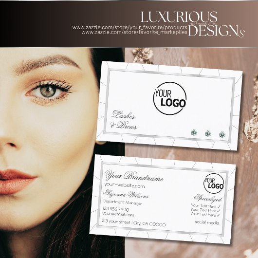 White en Silver Lijst Modern met diamanten en Logo Visitekaartje