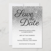 White en Silver Ombre Glitter Save the Date Kaart (Voorkant)