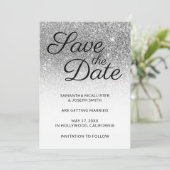 White en Silver Ombre Glitter Save the Date Kaart (Staand voorkant)