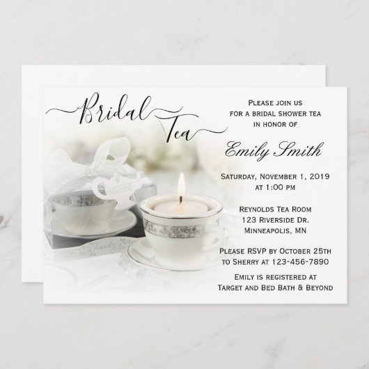 White en Silver Teacup Vrijgezellenfeest Tea Kaart (Voorkant / Achterkant)