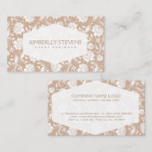 White en Tan Floral DamasPatroon 2 Visitekaartje (Voorkant / Achterkant)