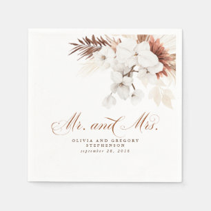 White en Terracotta Flowers Mr en Mrs Wedding Servet