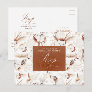 White en Terracotta Flowers Wedding RSVP Briefkaart