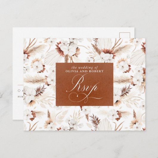 White en Terracotta Flowers Wedding RSVP Briefkaart (Voorkant / Achterkant)