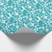 White en Turquoise Floral Damascus Pattern Cadeaupapier (Hoek)