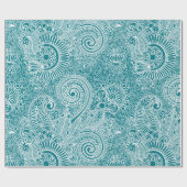 White en Turquoise  Floral Paisley Cadeaupapier (Vlak)