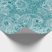 White en Turquoise  Floral Paisley Cadeaupapier (Hoek)
