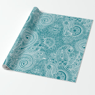 White en Turquoise  Floral Paisley Cadeaupapier