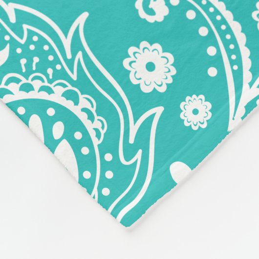 White en Turquoise Floral Paisley Pattern Fleece Deken (Hoek)