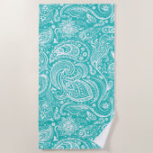 White en Turquoise Floral Paisley Pattern Strandlaken (Voorkant)