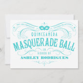White en Turquoise Quinceanera Masquerade Invite Kaart (Voorkant)