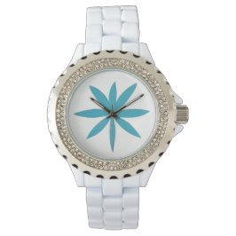 White Enamel Watch with Starburst Design Horloge
