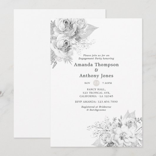 White Engagement Party Kaart (Voorkant / Achterkant)