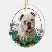 White English Bulldog Evergreen Wreath Keramisch Ornament (Links)
