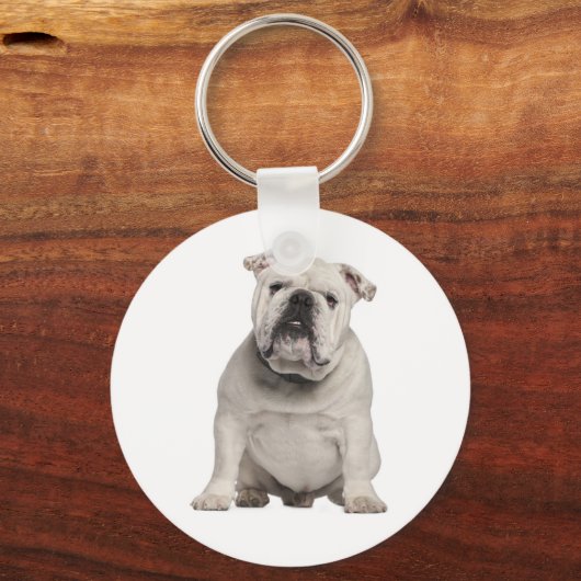 White English Bulldog Puppy Dog Sleutelhanger (Voorkant)