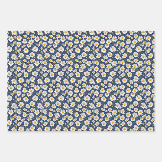 White English Daisies on Dark Blue Inpakpapier Vel (Voorkant 2)
