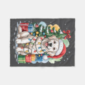 White English Golden Retriever Santa Hat Christmas Fleece Deken (Voorkant (Horizontaal))