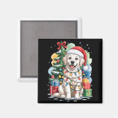 White English Golden Retriever Santa Hat Christmas Magneet (Voorkant / Achterkant)