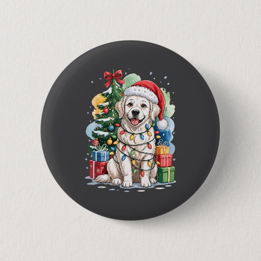White English Golden Retriever Santa Hat Christmas Ronde Button 5,7 Cm (Voorkant)