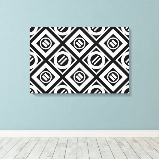 White Equal Sign Geometric Pattern op Black Canvas Afdruk (Insitu (Houten vloer))
