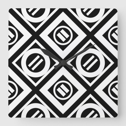 White Equal Sign Geometric Pattern op Black Vierkante Klok (Voorkant)